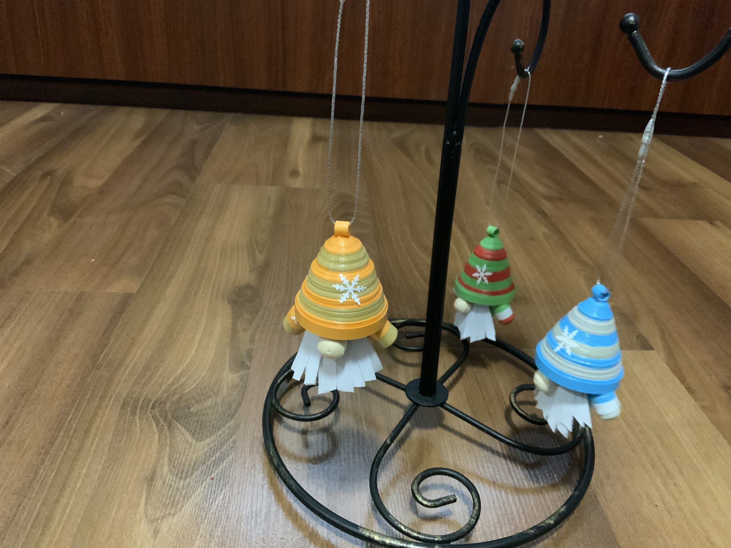 Handmade Quilled CHRISTMAS TREE Ornaments, 3 Adorable CHRISTMAS GNOME ORNAMENTS - Image 3