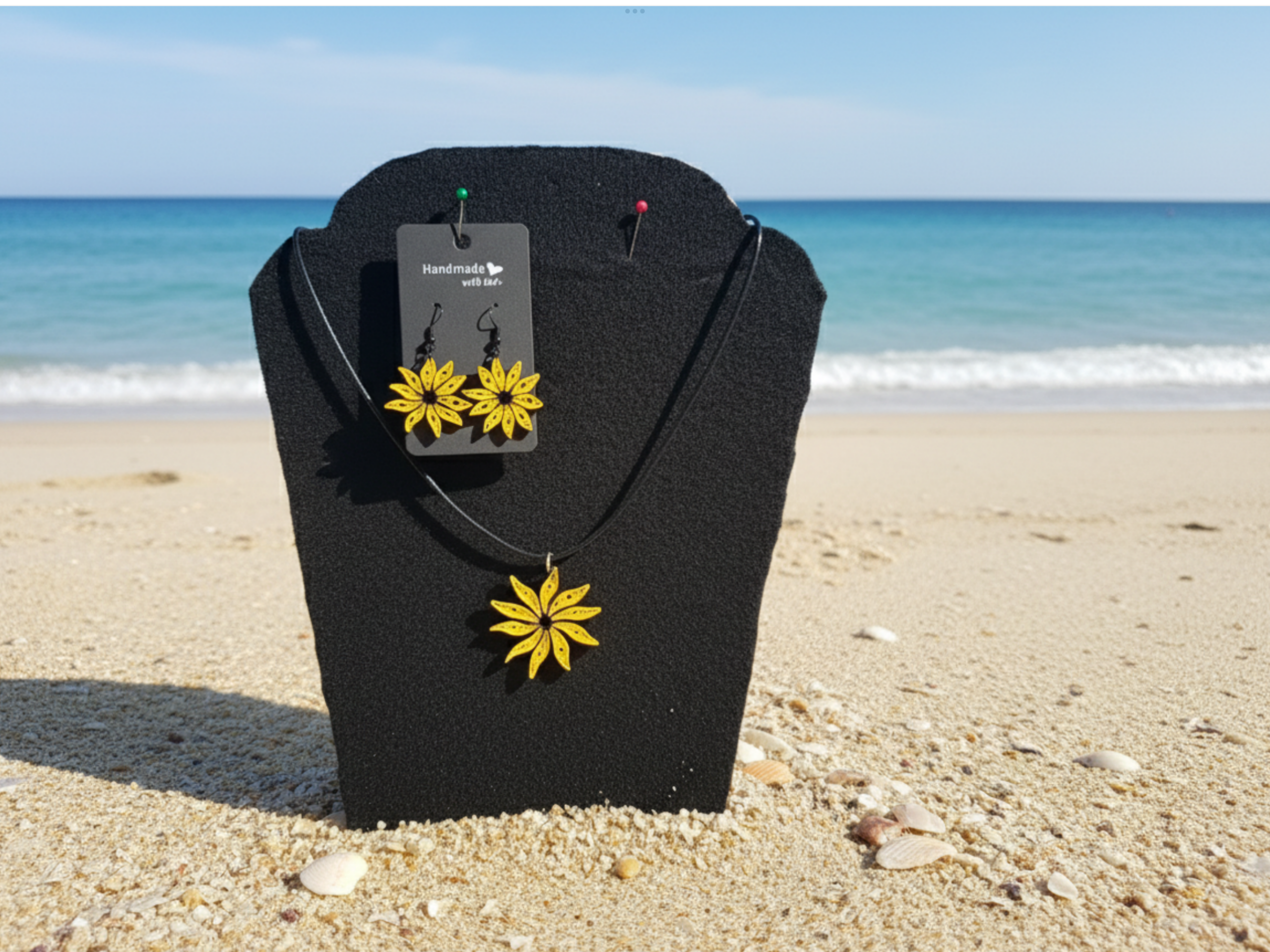 Gold & Black Handmade Sunflower Quilled Jewelry Set