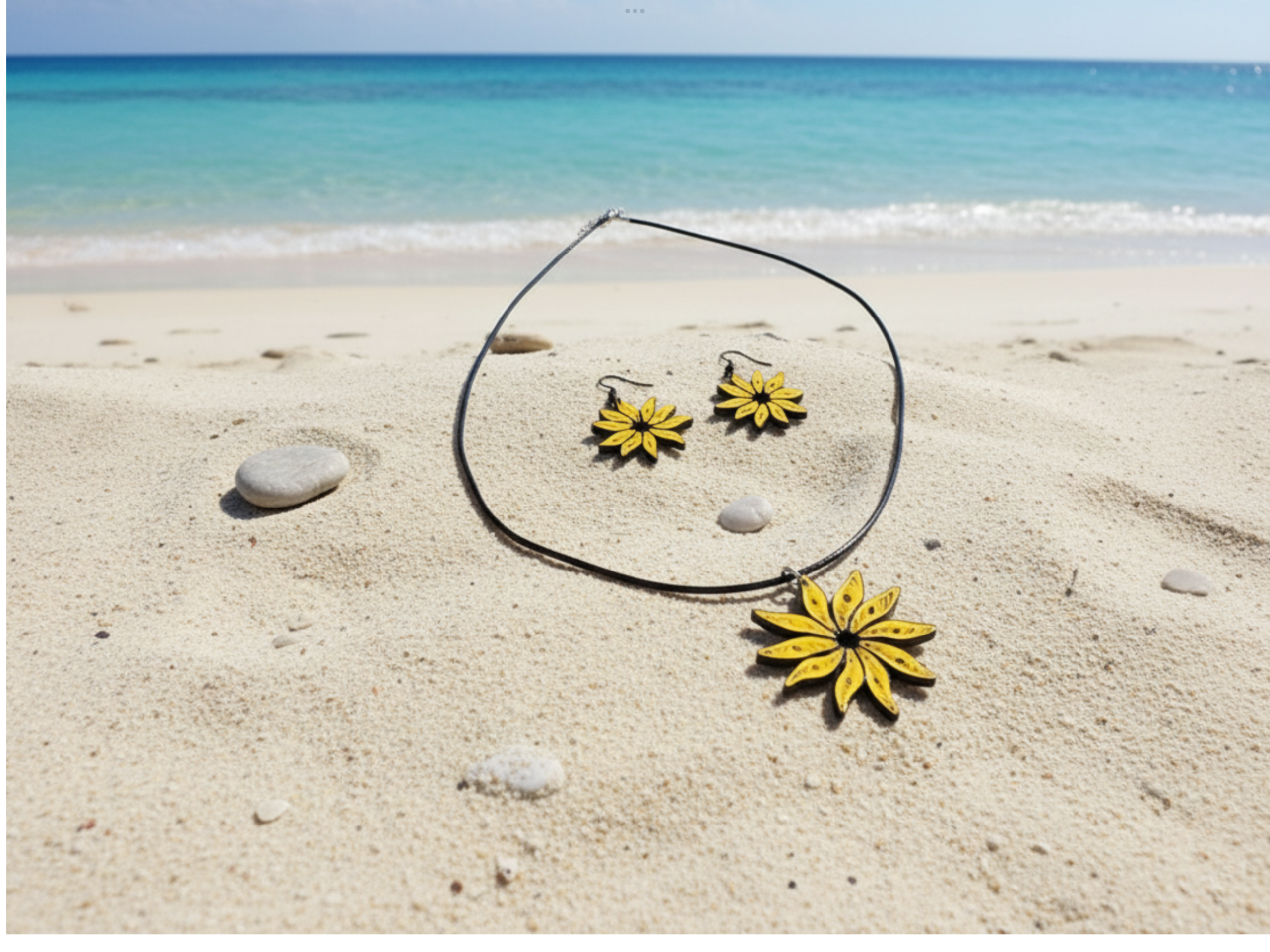 Gold & Black Handmade Sunflower Quilled Jewelry Set - Image 3