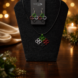 Handmade Quilled Earring & Necklace Set in Bold Multicolor Tones