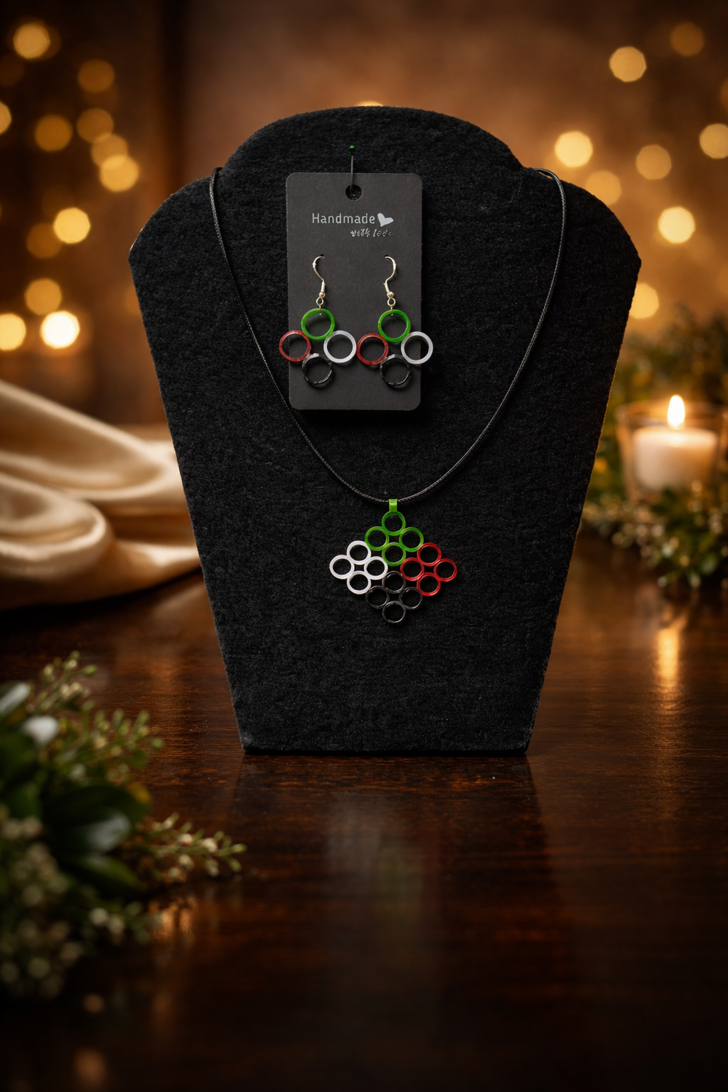 Handmade Quilled Earring & Necklace Set in Bold Multicolor Tones