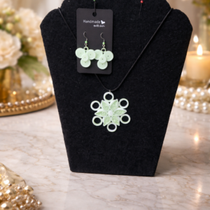 Elegant Quilled Floral Jewelry Set in Soft Green and White