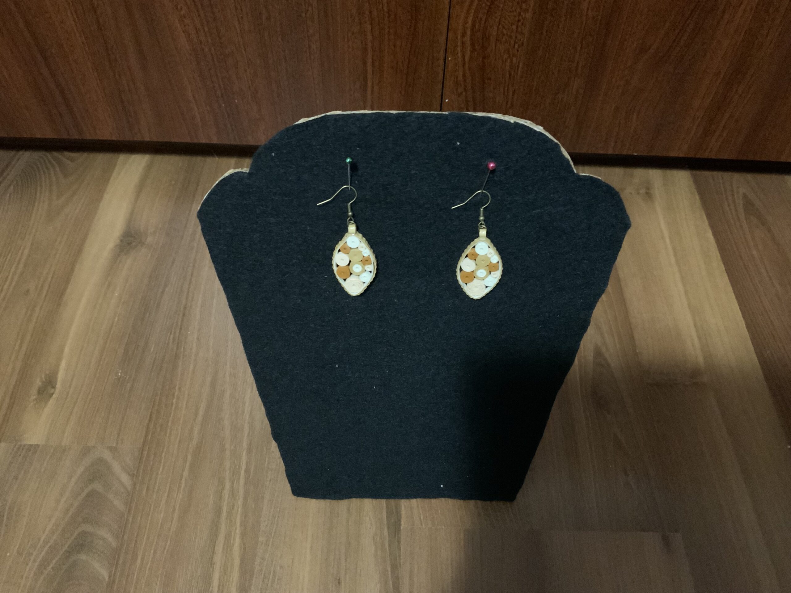 Dangle Earrings, Bold yet elegant in soft neutral tones of brown, cream, and white - Image 3