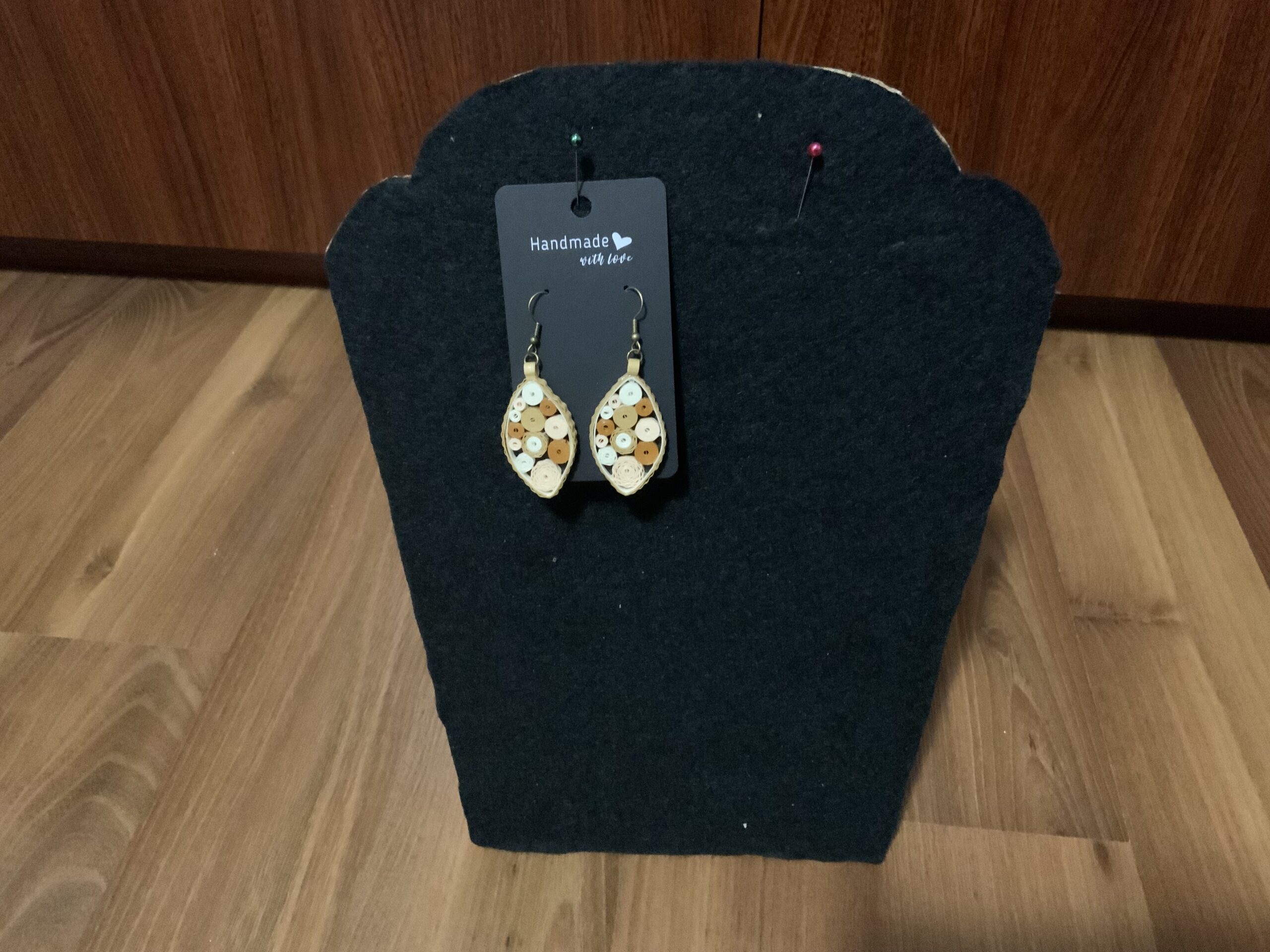 Dangle Earrings, Bold yet elegant in soft neutral tones of brown, cream, and white