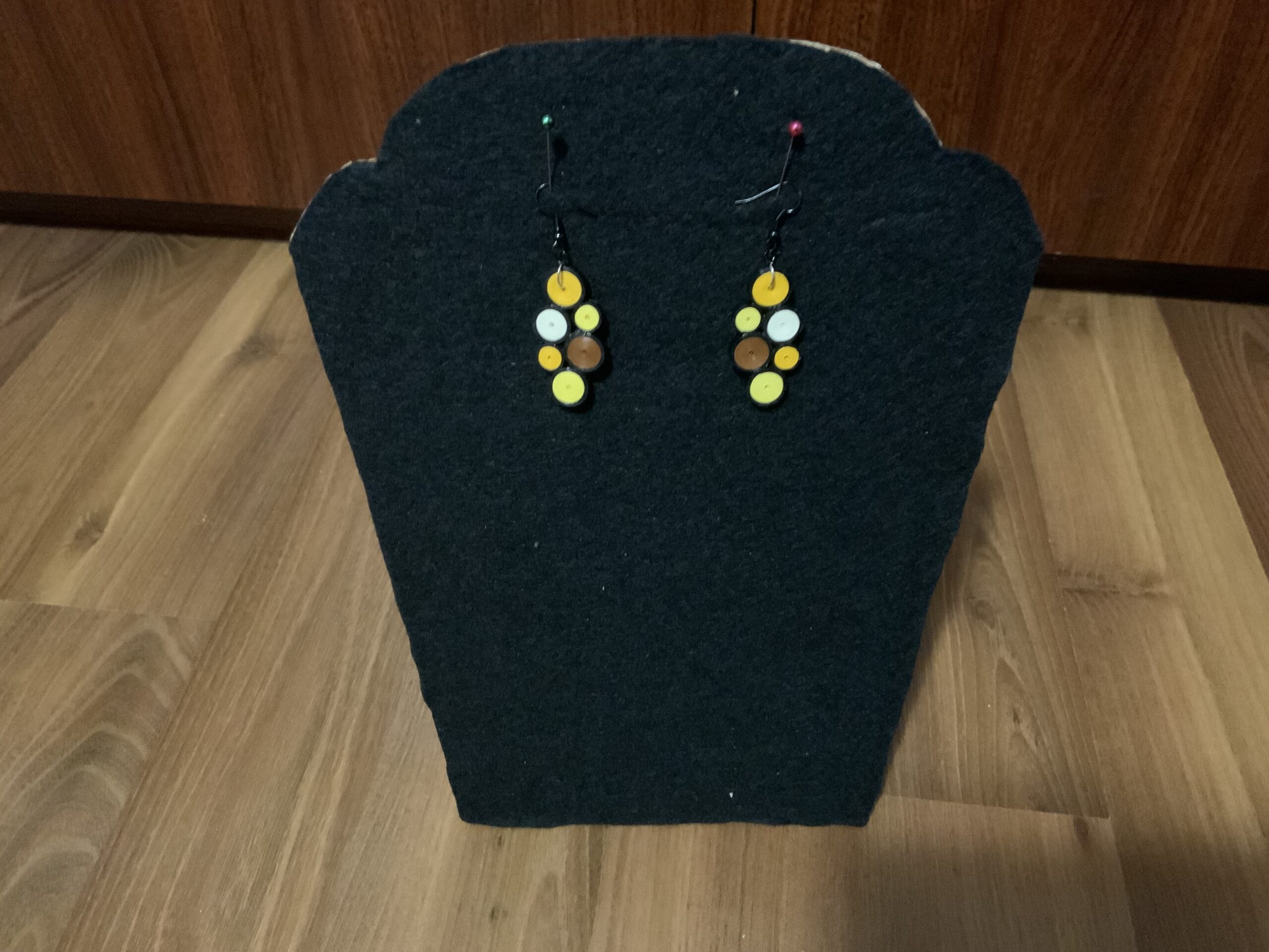 Elegant Dangle Earrings made in soft tones of yellow, brown, and white, Handmade Quilled Earrings - Image 7