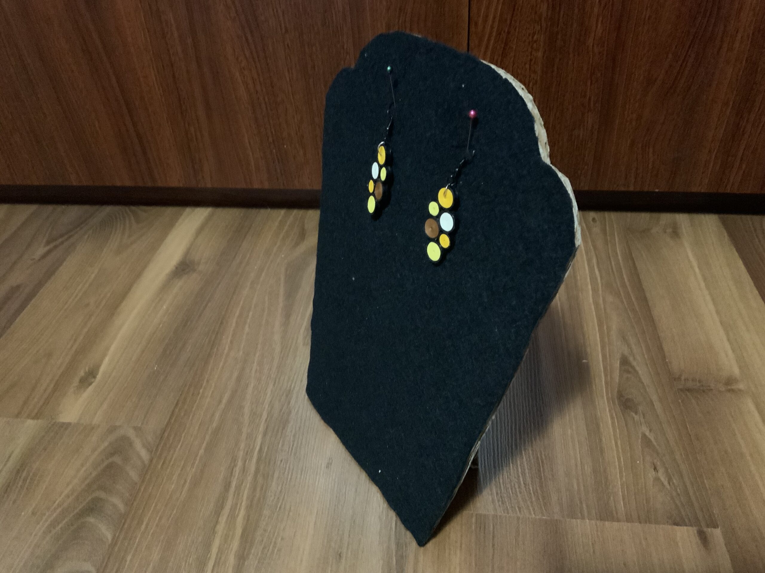 Elegant Dangle Earrings made in soft tones of yellow, brown, and white, Handmade Quilled Earrings - Image 5