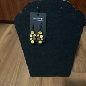 Elegant Dangle Earrings made in soft tones of yellow, brown, and white, Handmade Quilled Earrings