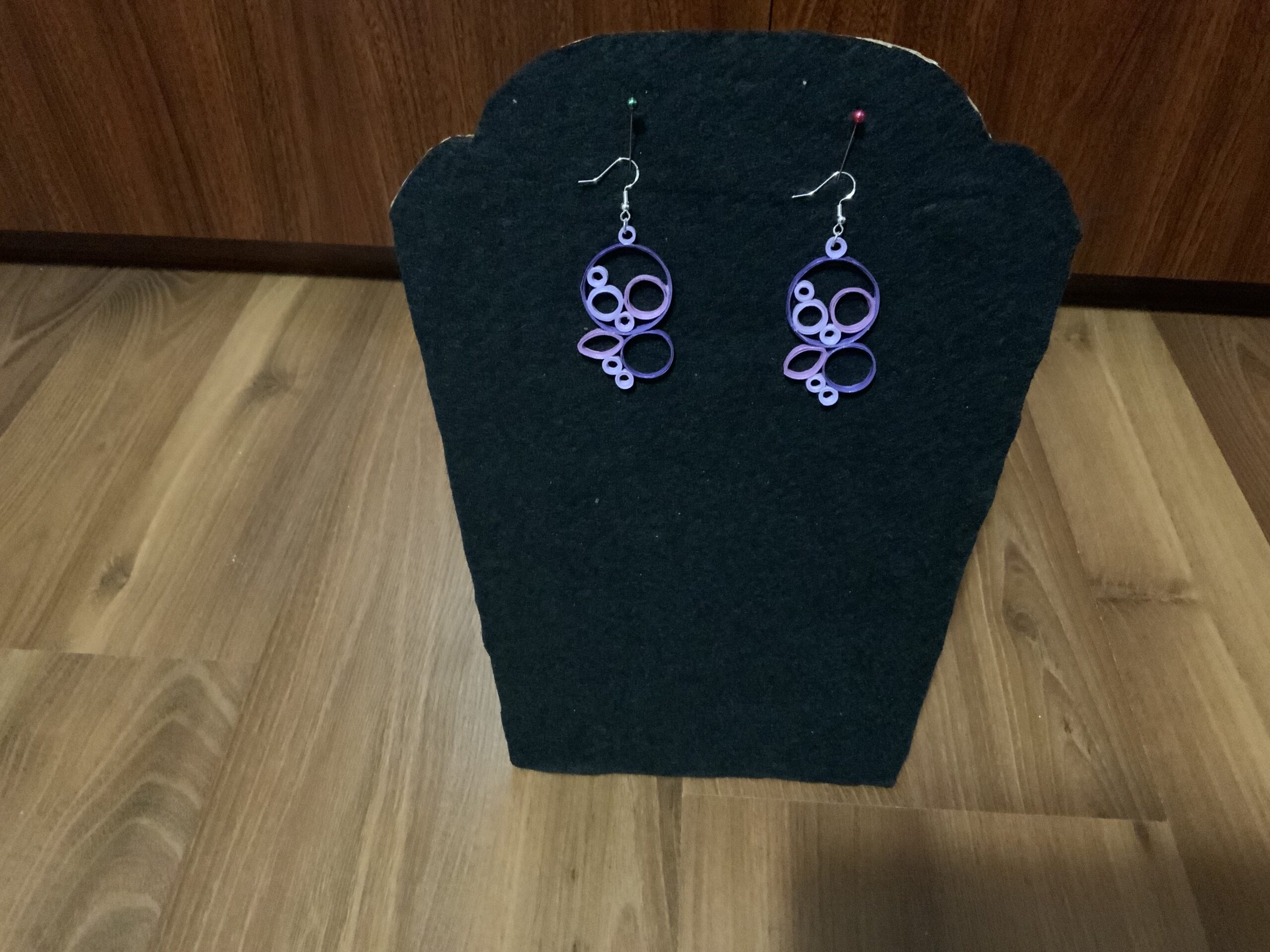 Creativity meets Colour, Purple Circular Style Handmade Quilled Dangle Earrings - Image 7