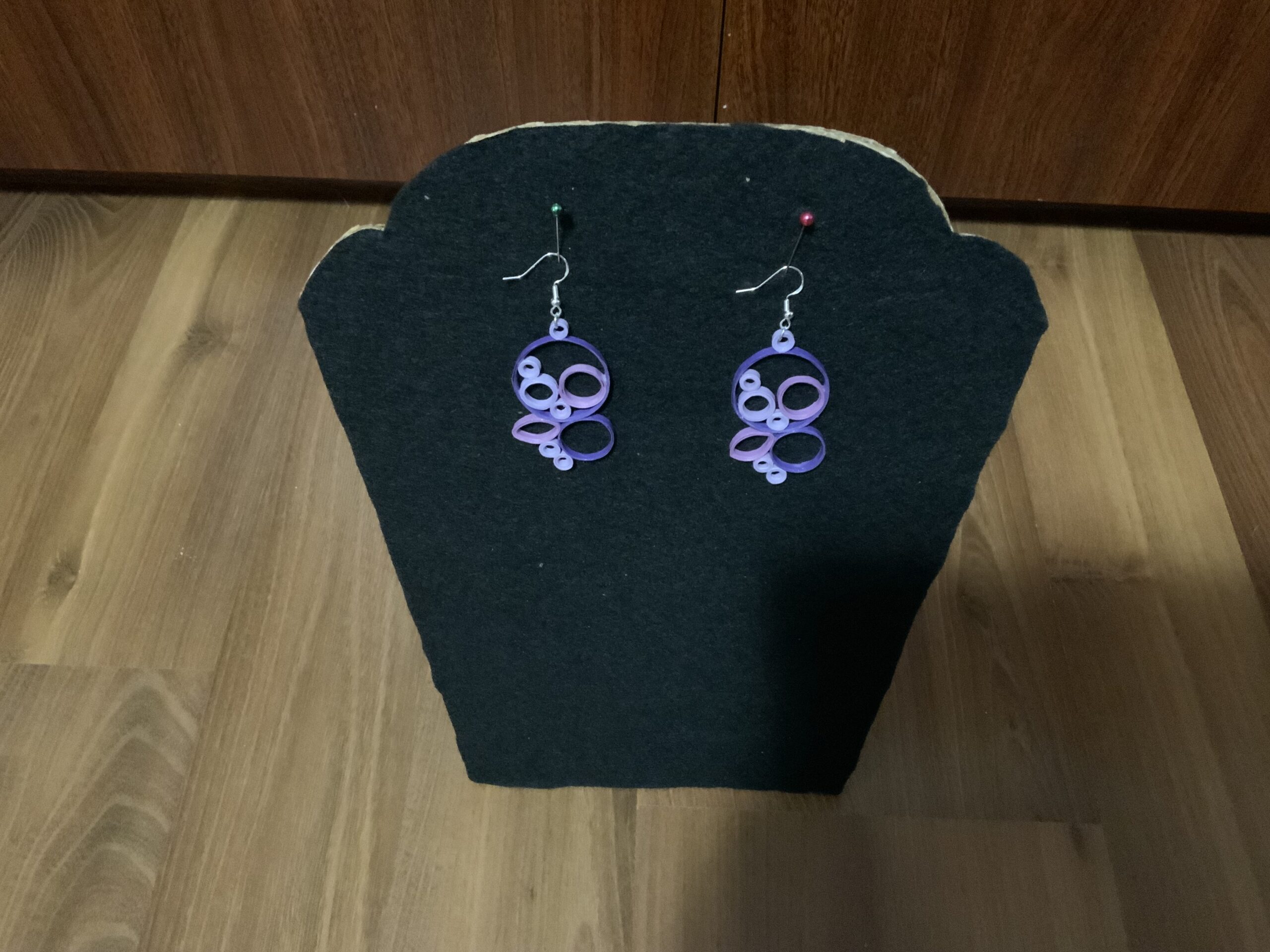 Creativity meets Colour, Purple Circular Style Handmade Quilled Dangle Earrings - Image 3
