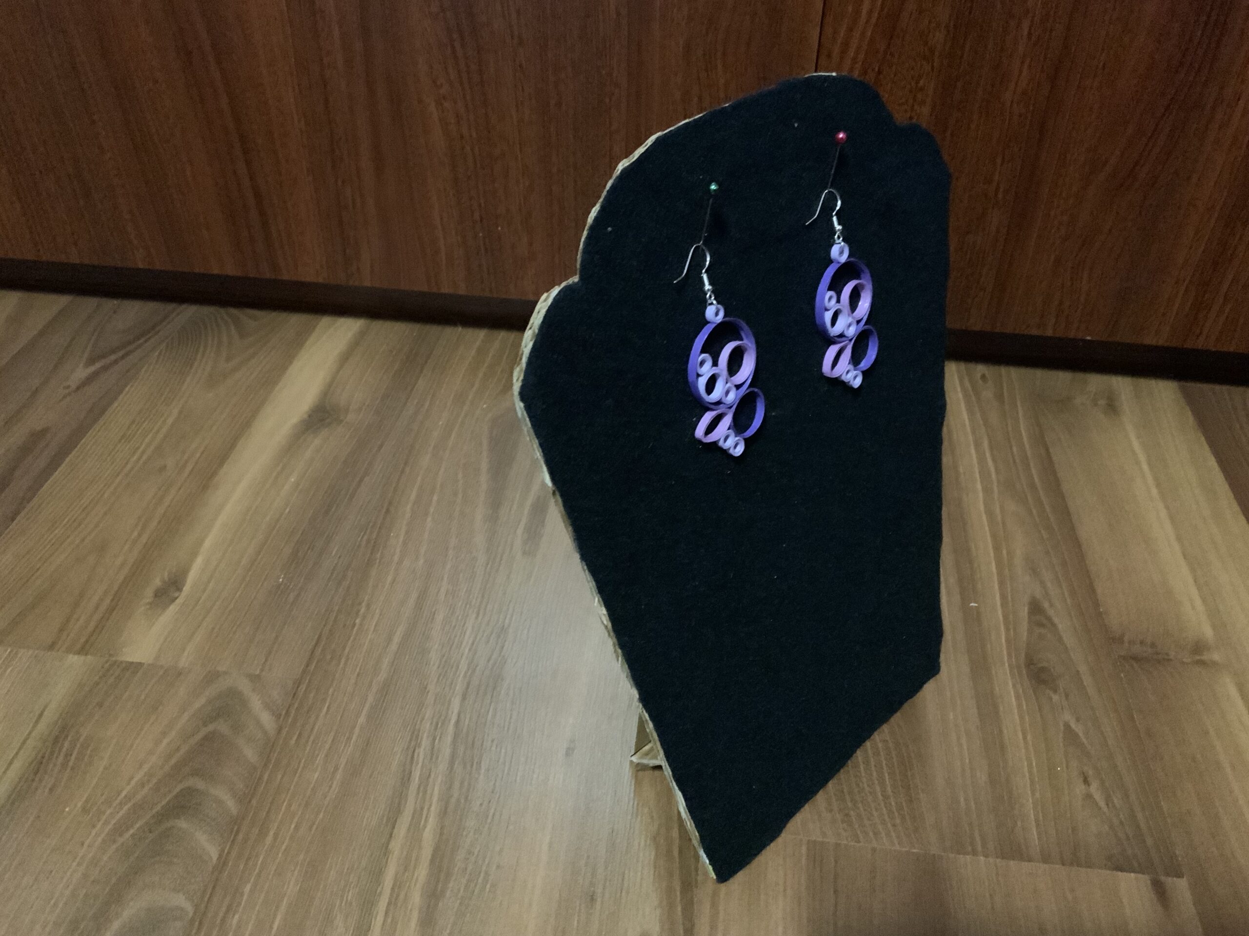 Creativity meets Colour, Purple Circular Style Handmade Quilled Dangle Earrings - Image 5