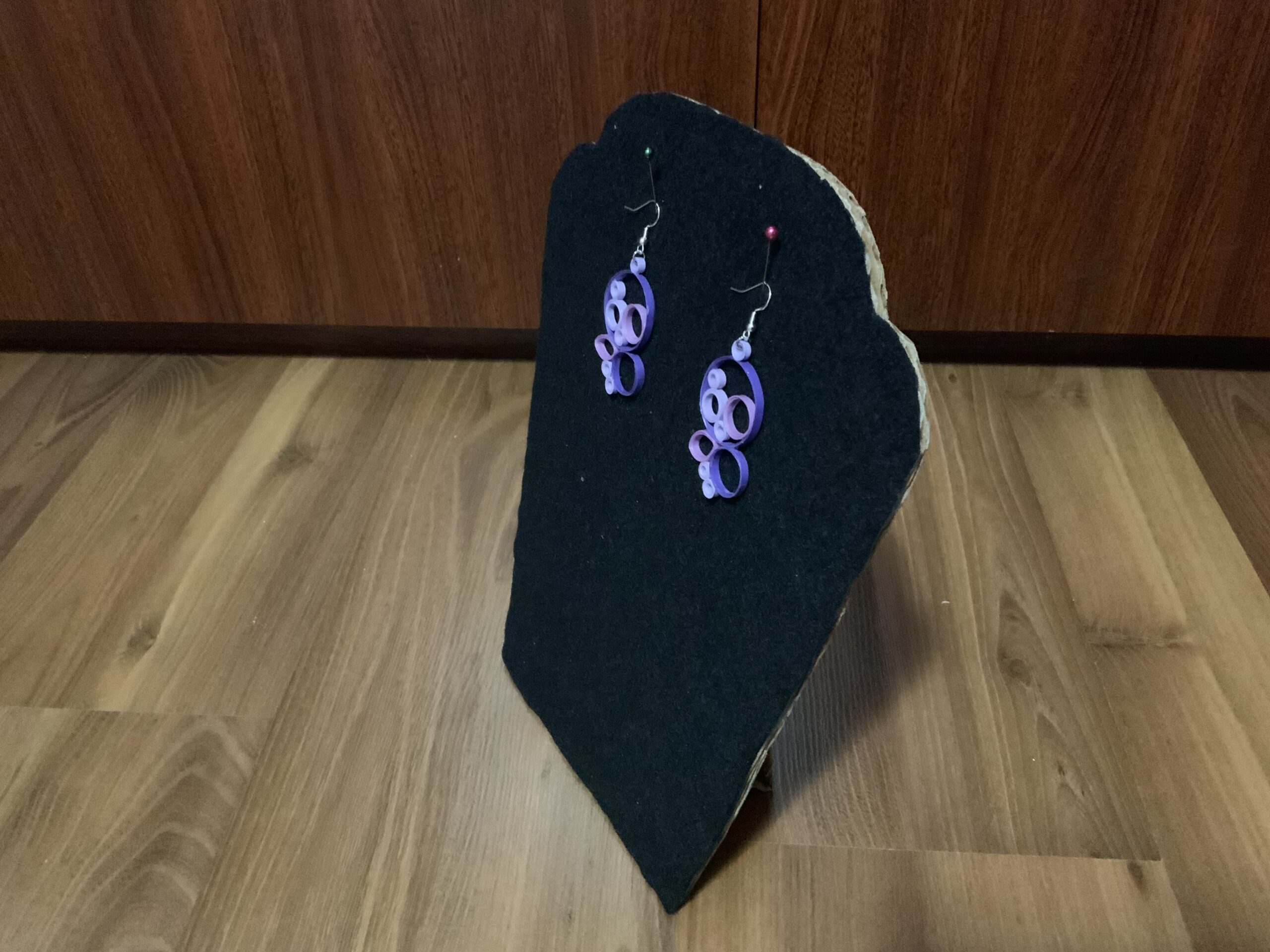 Creativity meets Colour, Purple Circular Style Handmade Quilled Dangle Earrings - Image 4