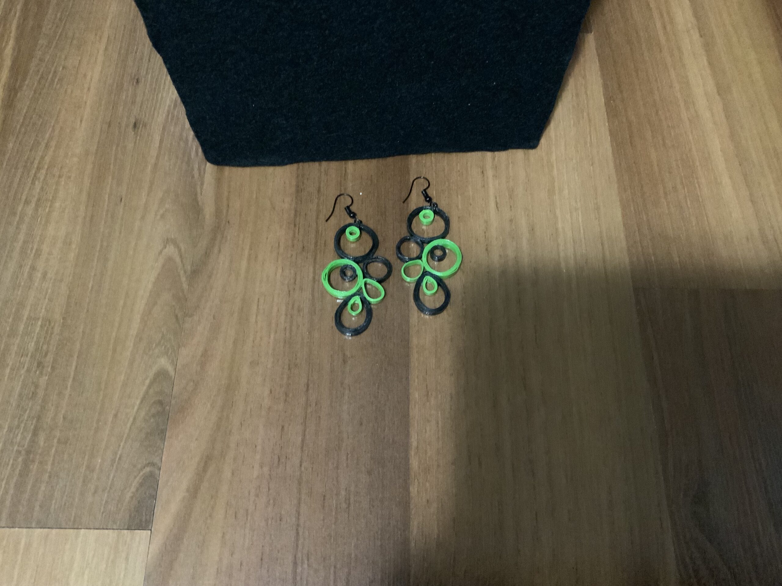 Green & Black Circular Style Handmade Quilled Dangle Earrings - Image 6