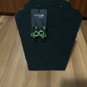 Green & Black Circular Style Handmade Quilled Dangle Earrings