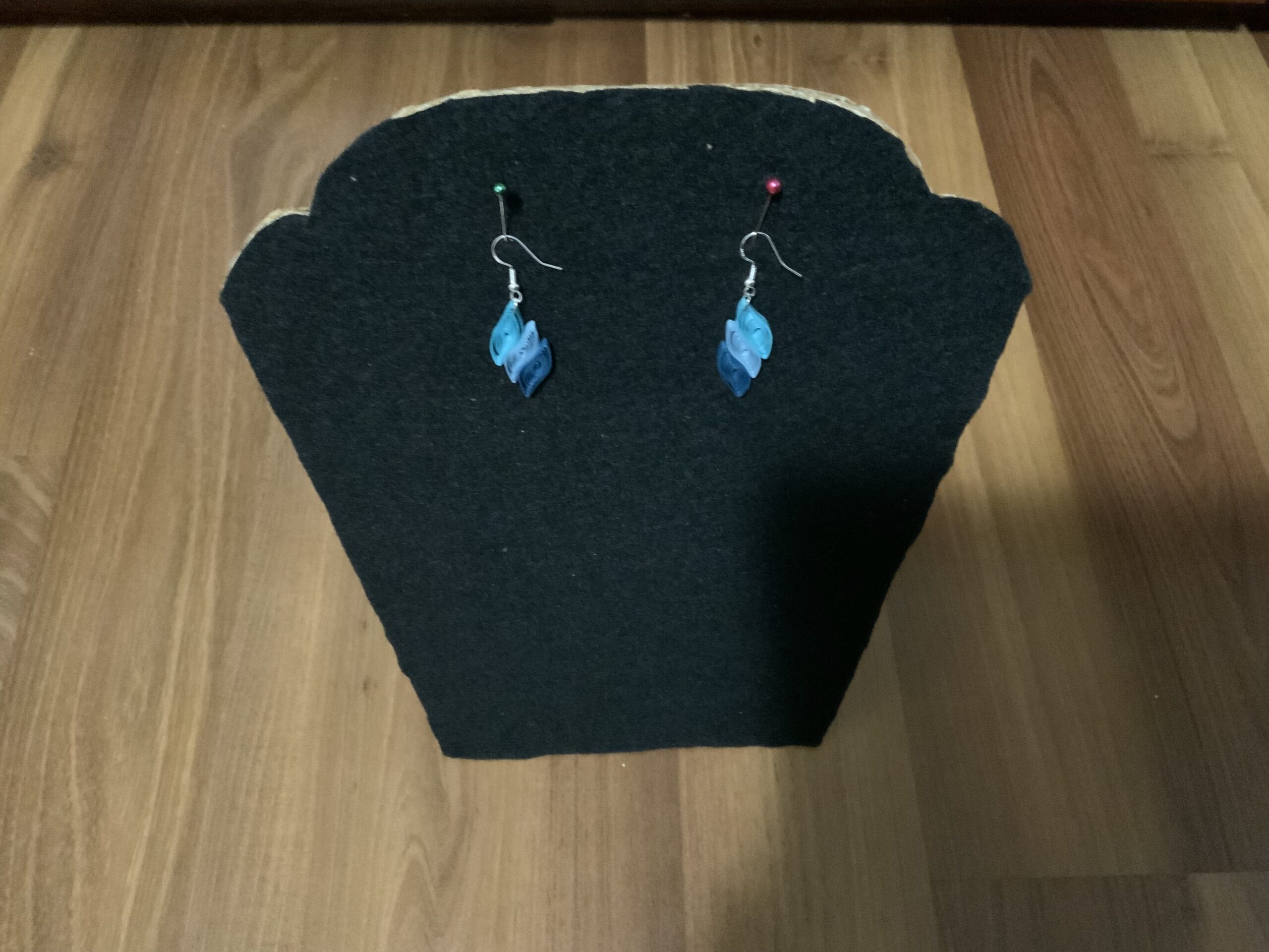Feather Style Shades of Blue Handmade Quilled Dangle Earrings - Image 3