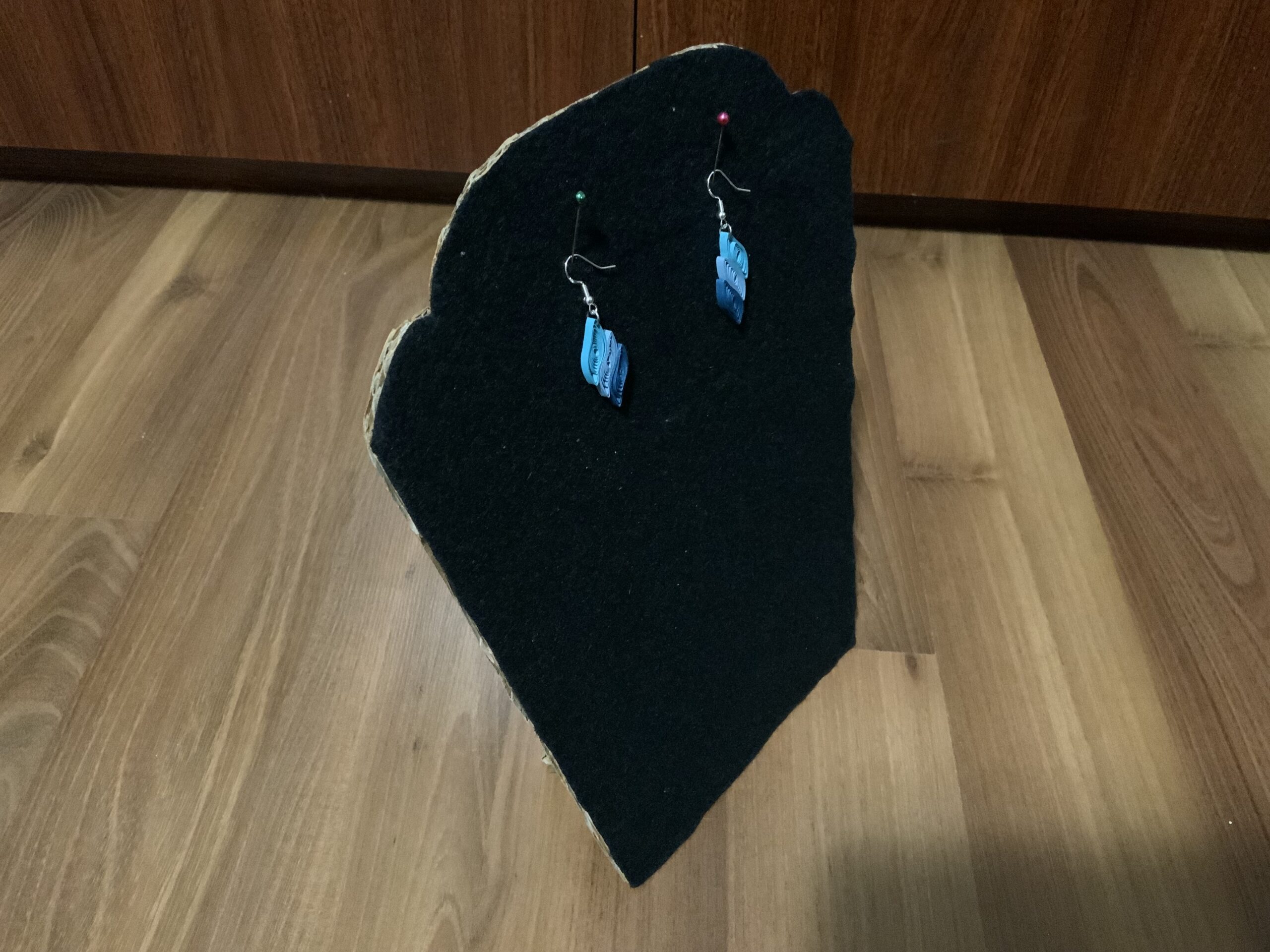 Feather Style Shades of Blue Handmade Quilled Dangle Earrings - Image 4