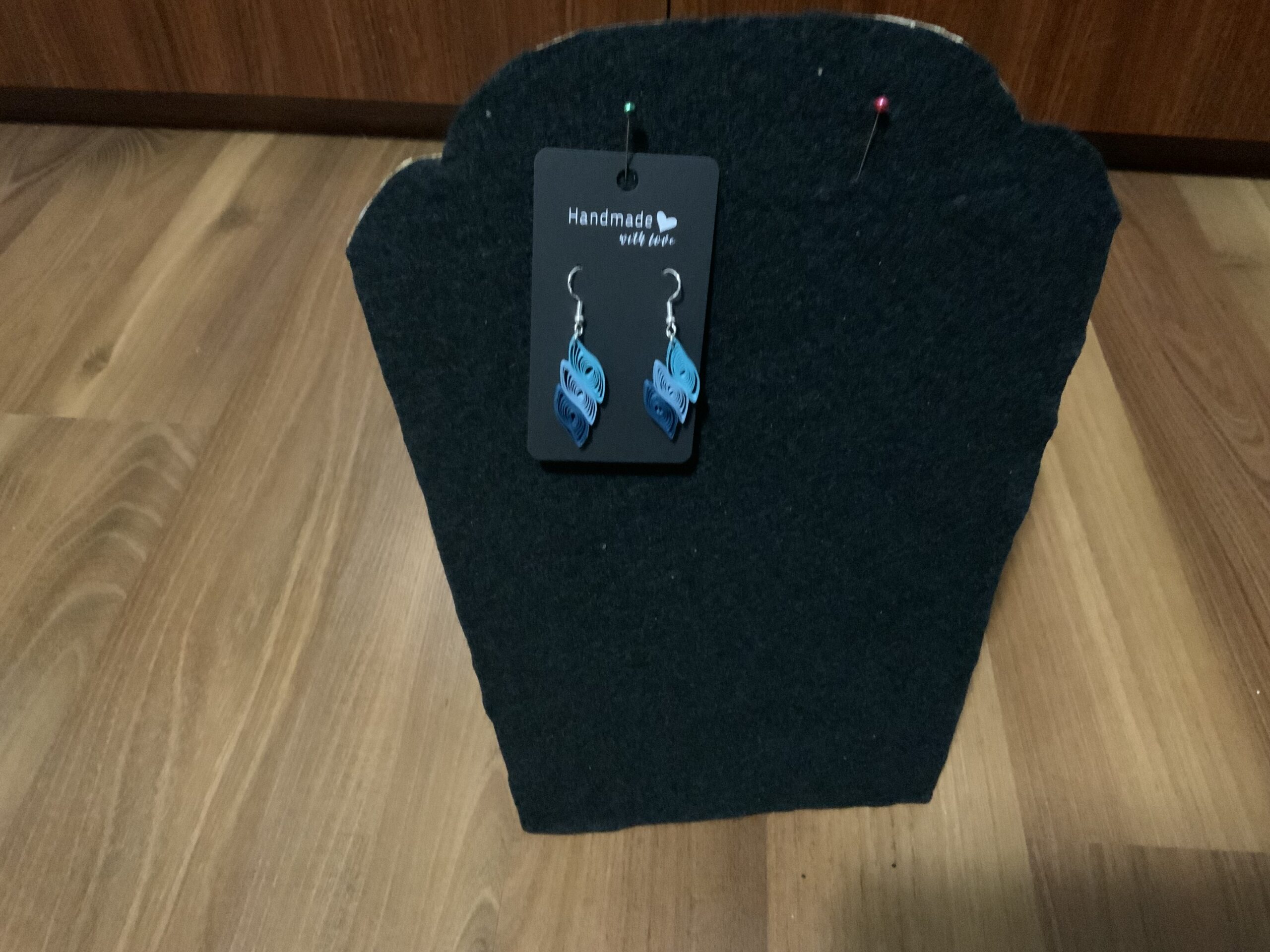 Feather Style Shades of Blue Handmade Quilled Dangle Earrings