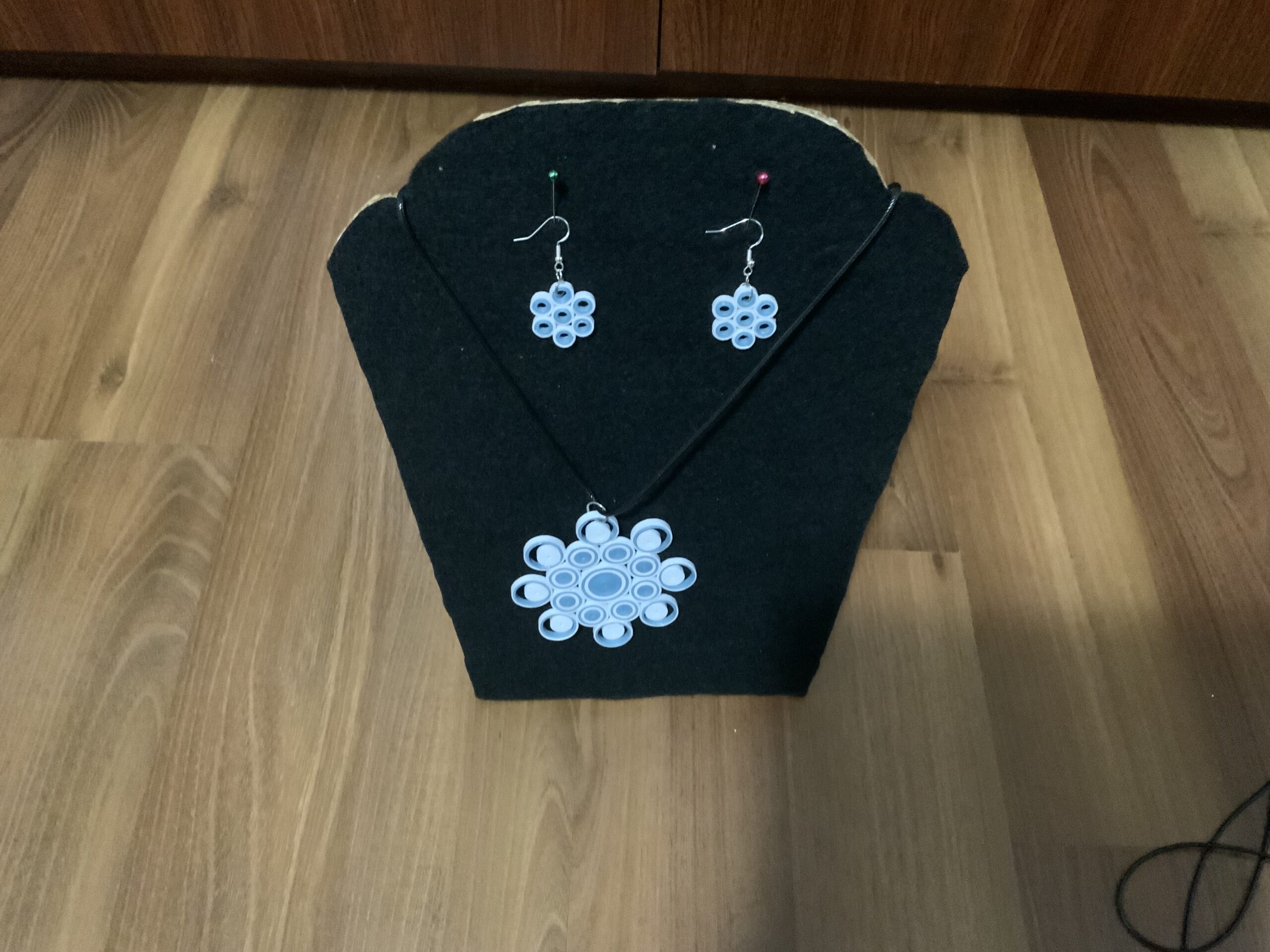 Elegant & Eye-Catching: Handmade quilled earrings in sophisticated blue tones—lightweight, bold, and totally unique. - Image 3