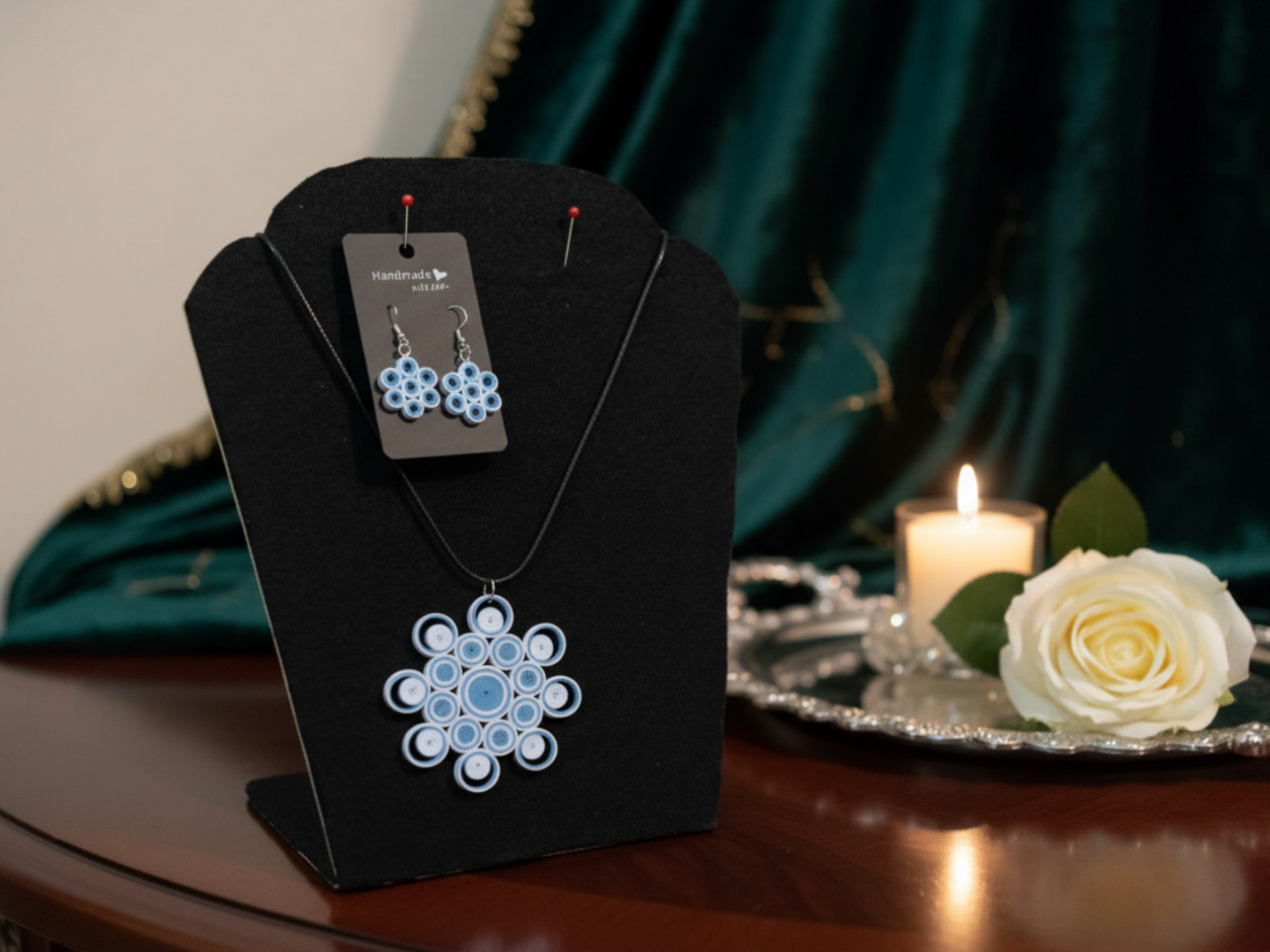 Elegant & Eye-Catching: Handmade quilled earrings in sophisticated blue tones—lightweight, bold, and totally unique. - Image 2