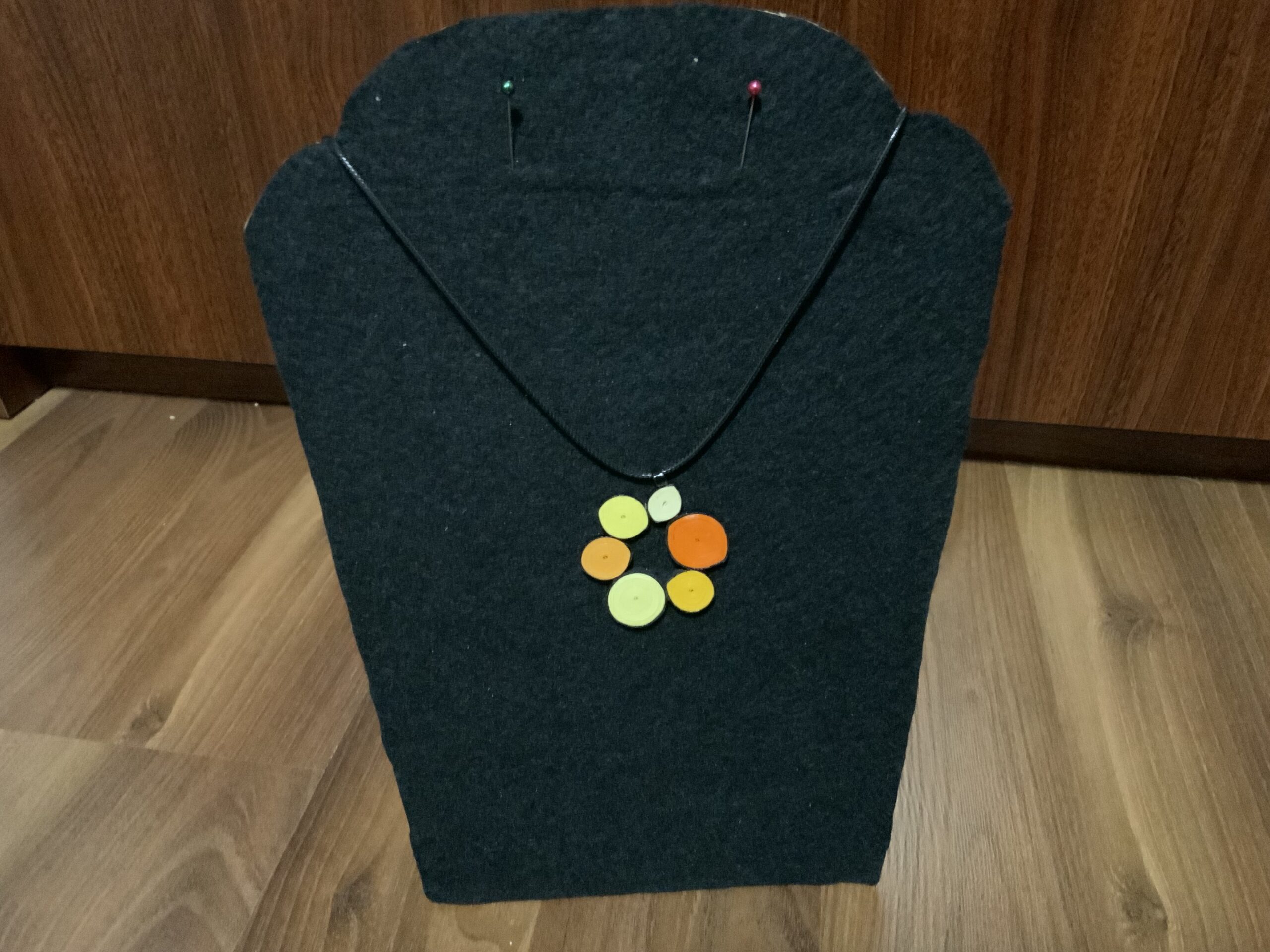Circular-style earrings and necklace set showcasing warm, elegant orange and yellow tones. - Image 8