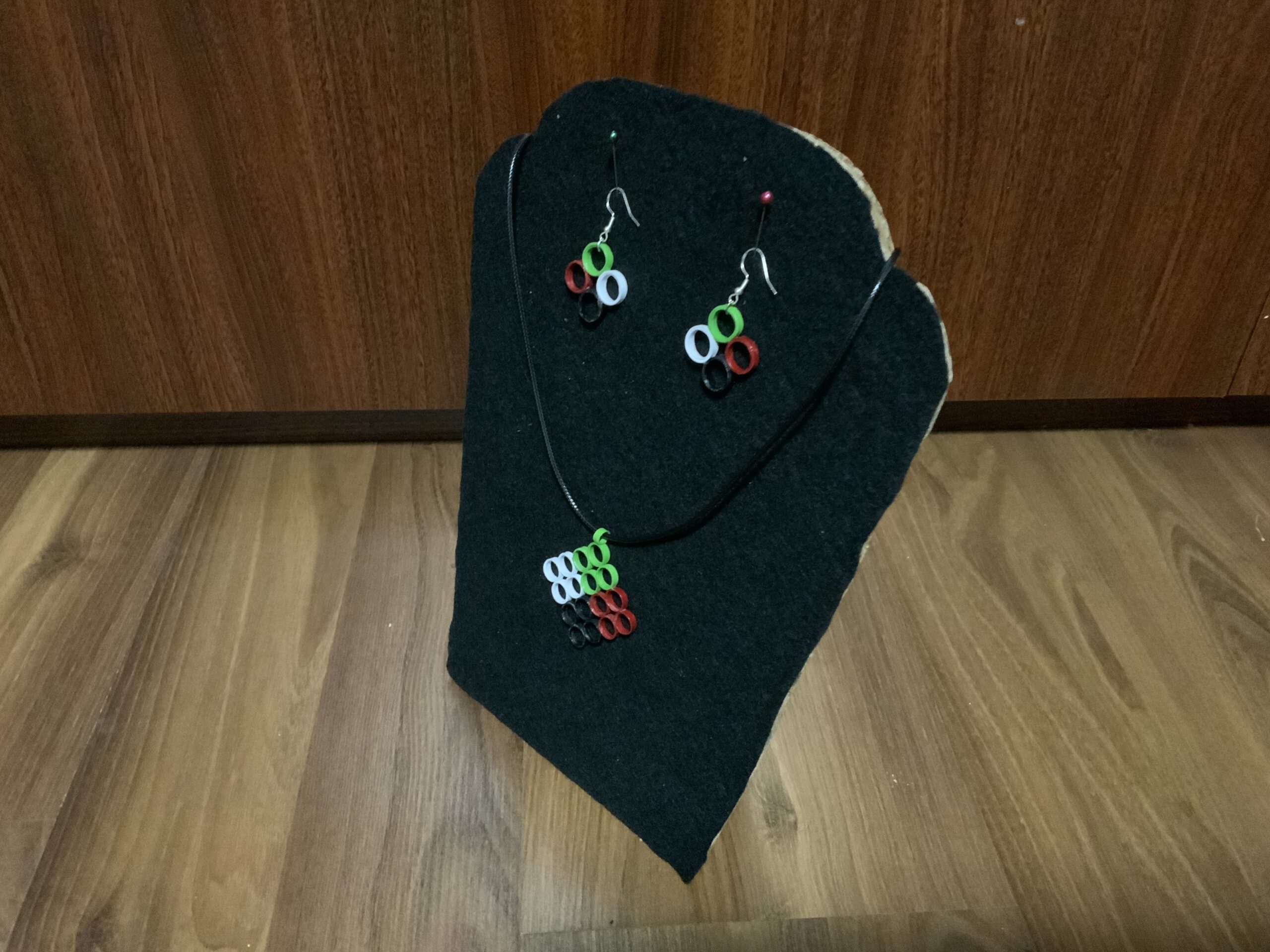 Handmade Quilled Earring & Necklace Set in Bold Multicolor Tones - Image 5