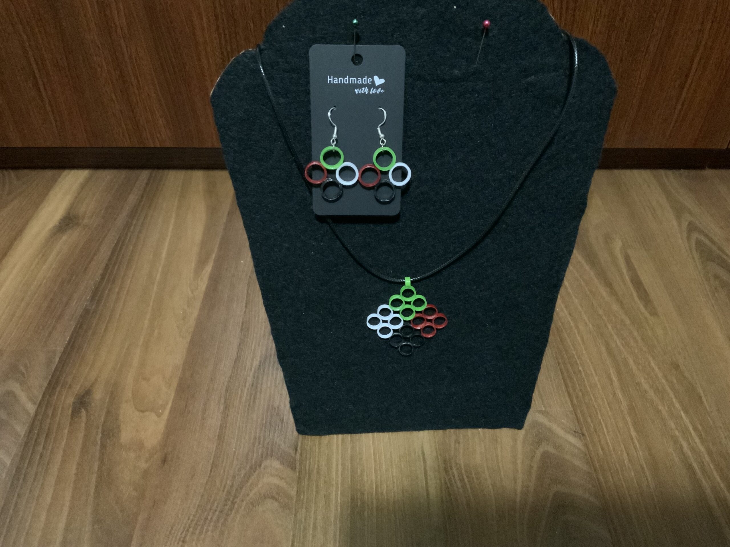 Handmade Quilled Earring & Necklace Set in Bold Multicolor Tones - Image 3